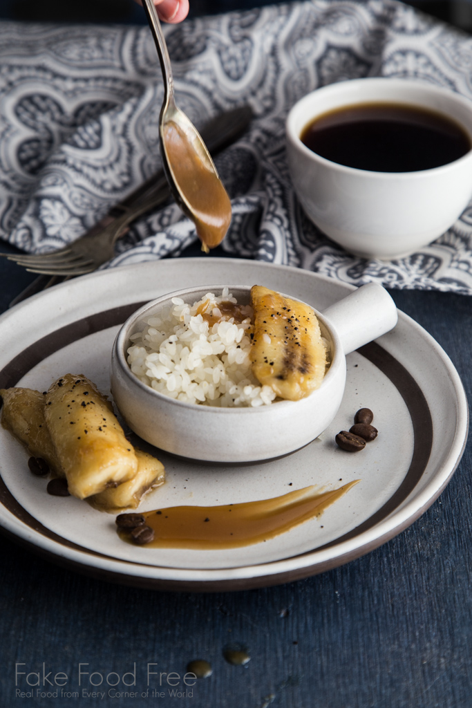 Caramel-Coffee Sauce Recipe. Served over Banana Sweet Rice. | Fake Food Free