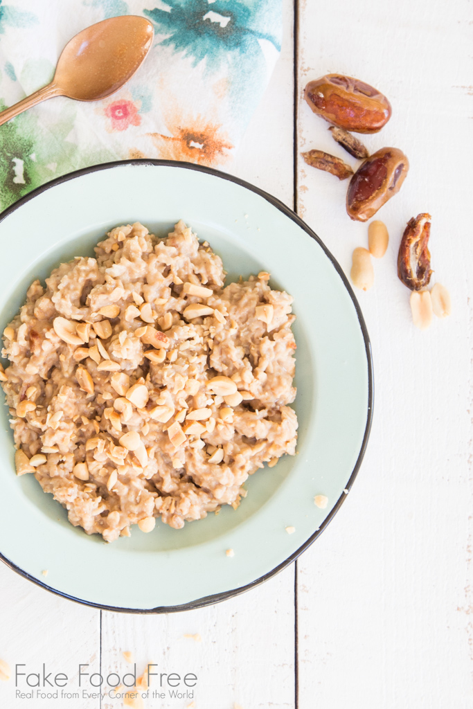 Peanut Butter Oatmeal with Dates and Banana Recipe | Fake Food Free