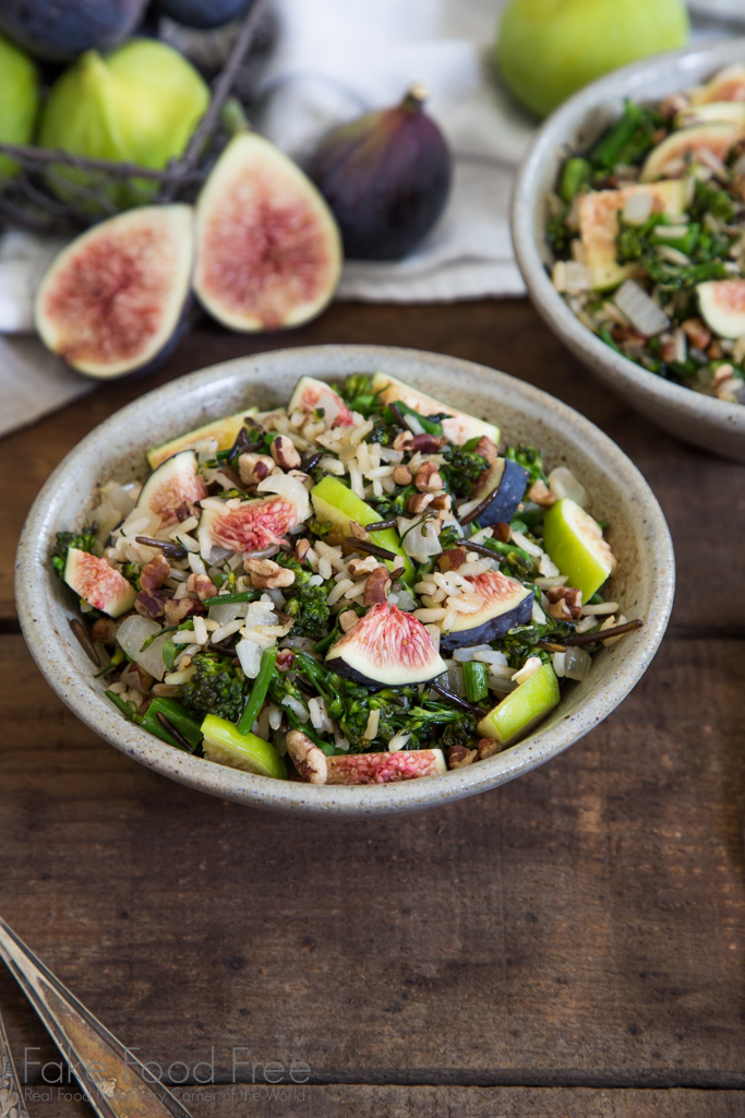 Broccoli Rabe with Brown Rice, Figs and Pecans | Fresh Fig Recipes from FakeFoodFree.com