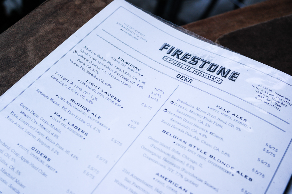 Firestone Public House Beer Menu, Sacramento | Fake Food Free