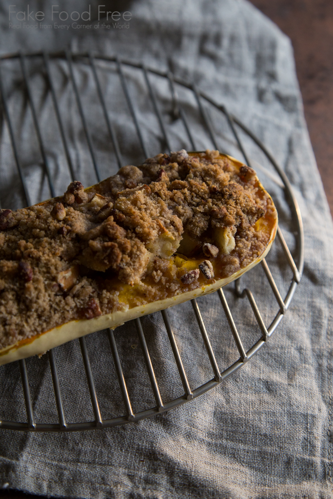 Delicata Squash Stuffed with Pears and Ginger | Fall Recipe at Fake Food Free