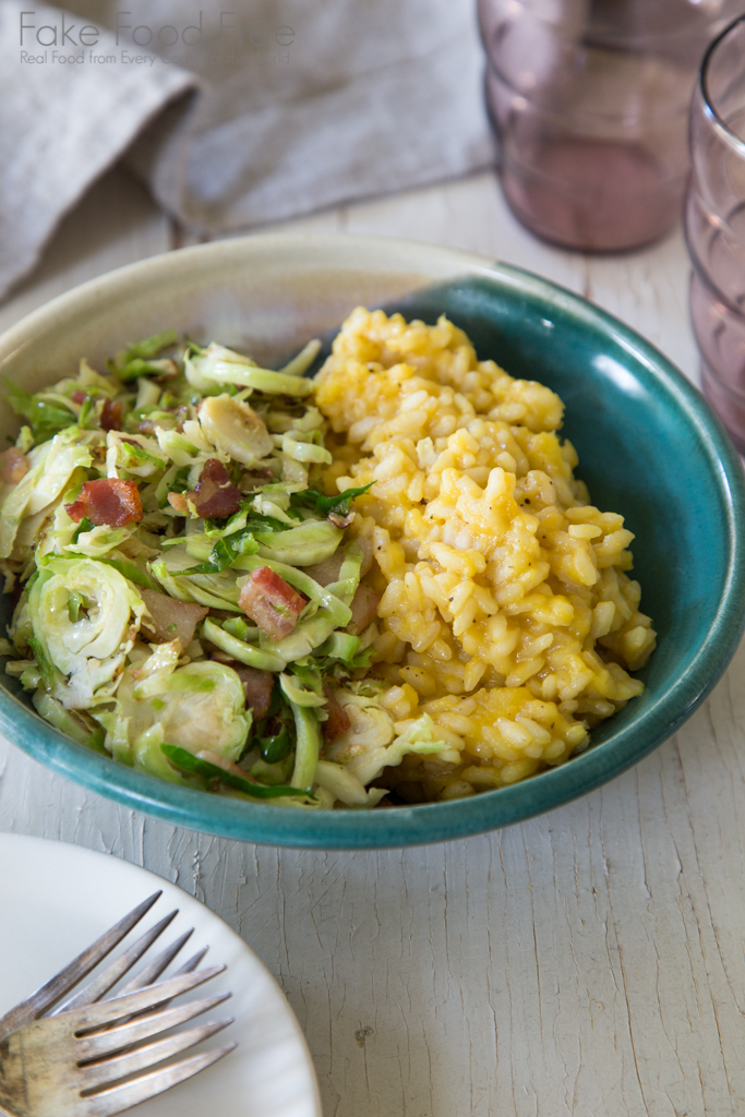 Acorn Squash Risotto and Brussels Sprouts with Bacon Recipe