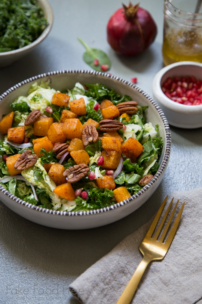 Fall Salad with Butternut Squash and Apple Cider Vinaigrette Recipe | Fake Food Free
