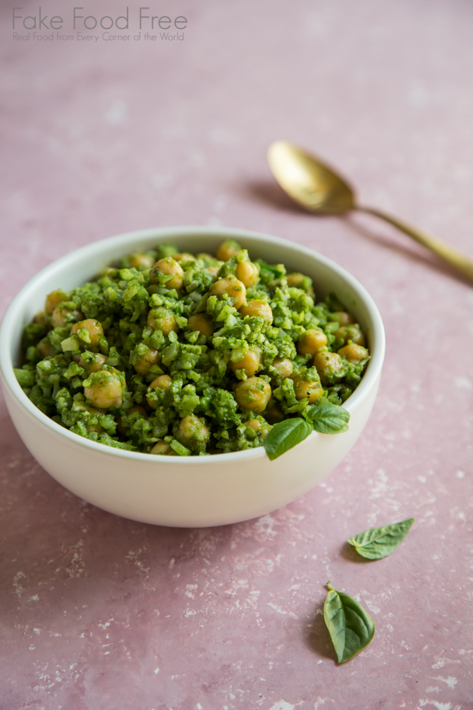 Cauliflower Rice with Basil-Spinach Pesto and Chickpeas Recipe | Vegan and Gluten Free | Fake Food Free