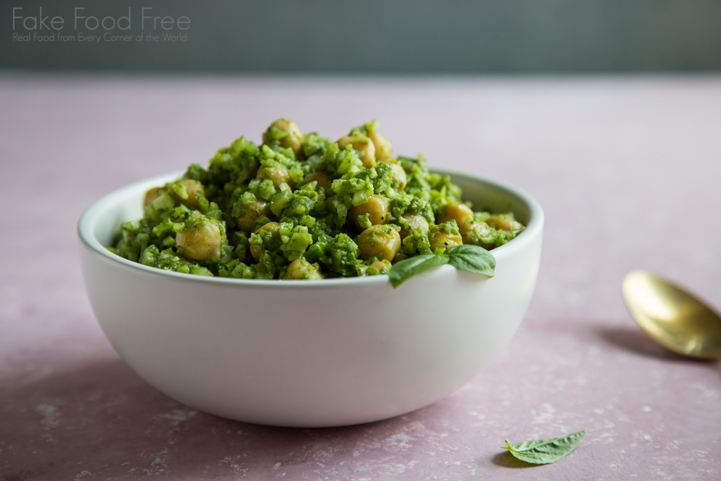 Cauliflower Rice with Basil-Spinach Pesto and Chickpeas Recipe | Vegan and Gluten Free | Fake Food Free