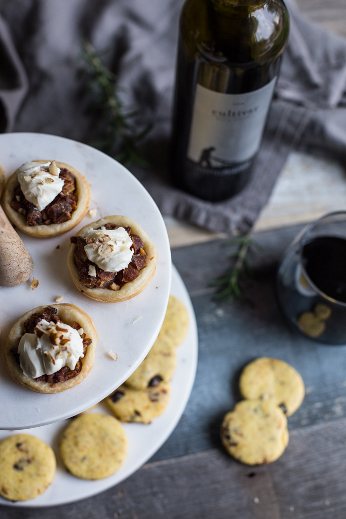 Holiday Appetizer Recipes | Date and Bacon Tarts with Mascarpone and Hazelnuts + Savory Fig, Rosemary and Parmesan Cornmeal Cookies | Fake Food Free #freeproductreview