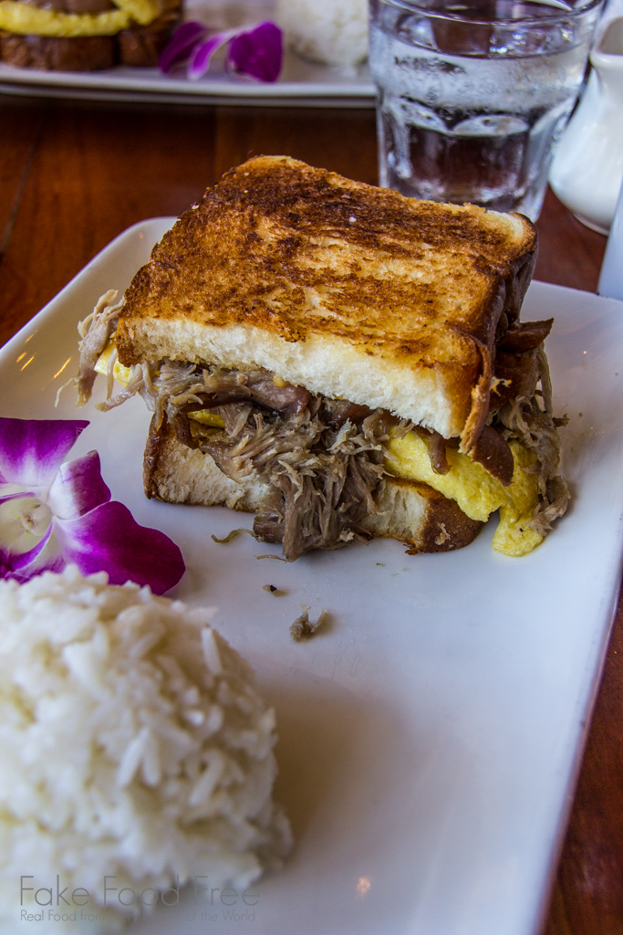 Egg and Kalua Pork Sandwich on Hawaiian Sweet Bread from Tiki Iniki | What to Eat in Kauai | Fake Food Free Travels