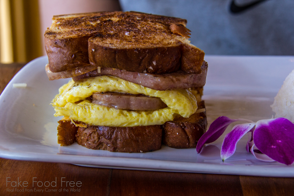 Egg and Spam Sandwich on Hawaiian Sweet Bread from Tiki Iniki | What to Eat in Kauai | Fake Food Free Travels