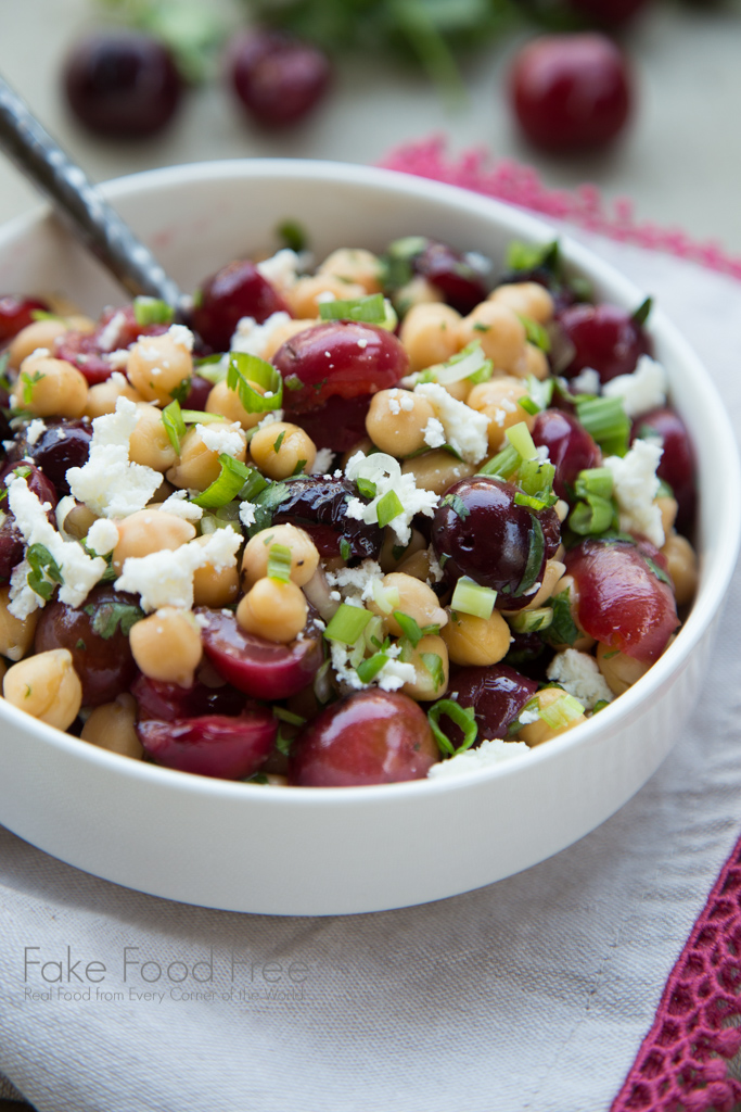 Grilled Cherry Salad with Garbanzo Beans, Cilantro, and Lime Recipe | Fake Food Free