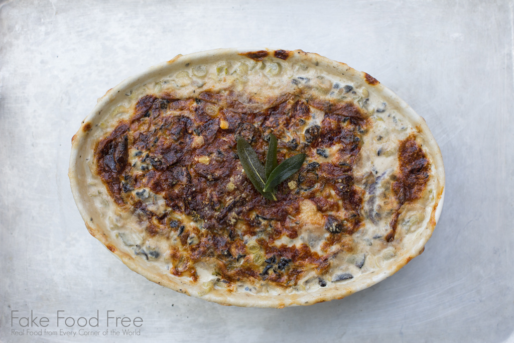 Potato Olive Gratin with Baby Leeks and Herbs | Sponsored Post | Fake Food Free