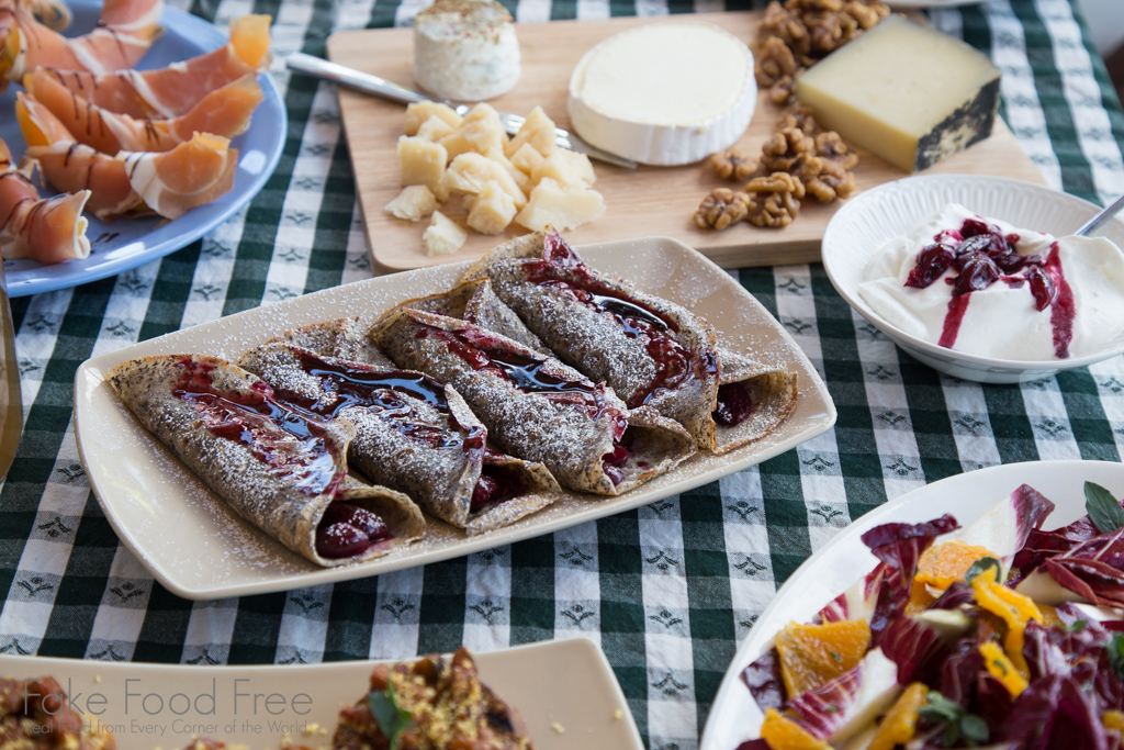 Buckwheat crepes with fresh cherry compote