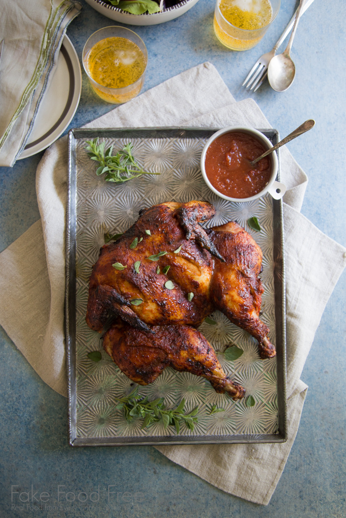 Recipe for Dry-Rubbed Grilled Whole Chicken with Chili-Lager Barbecue Sauce | Fake Food Free | Sponsored Post