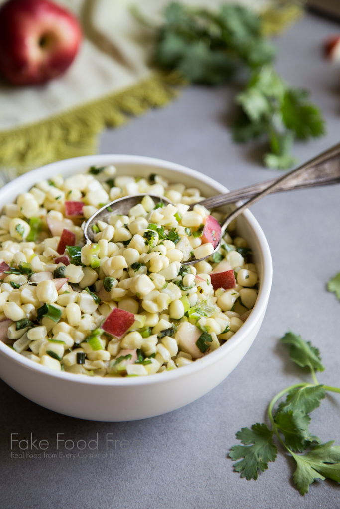 Sweet Corn Salad with White Nectarines and Cilantro Recipe | Fake Food Free