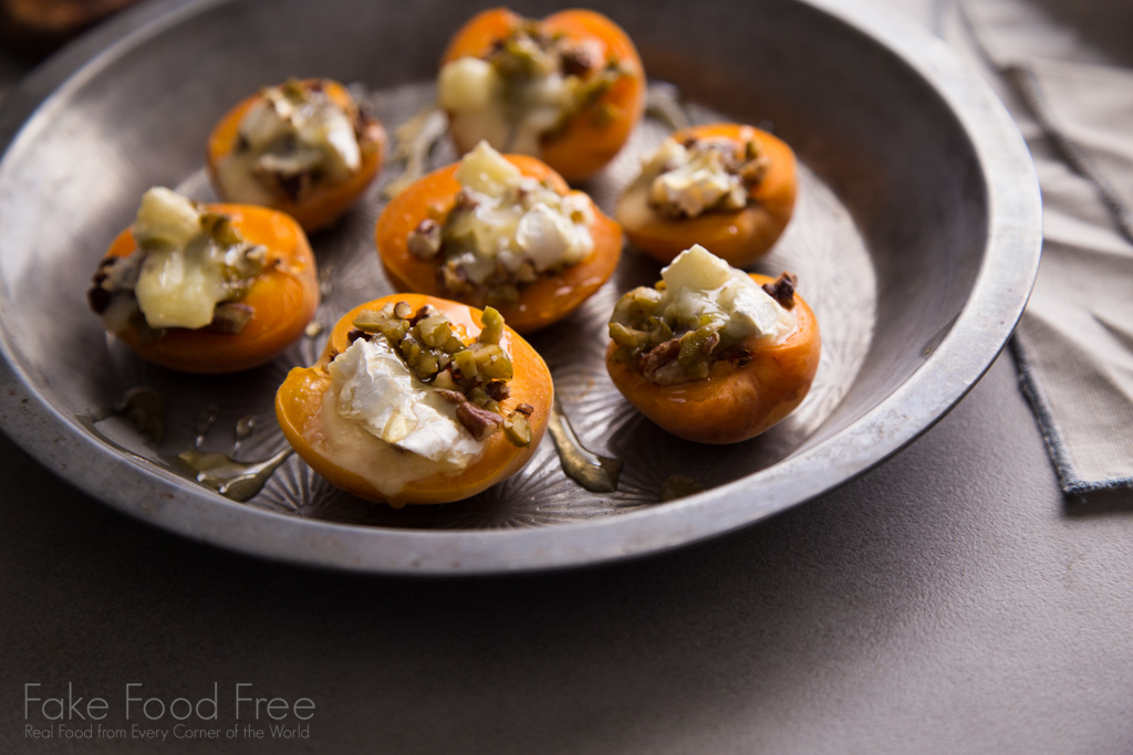 Stuffed Apricots with green olives, pecans, and Brie recipe | FakeFoodFree.com