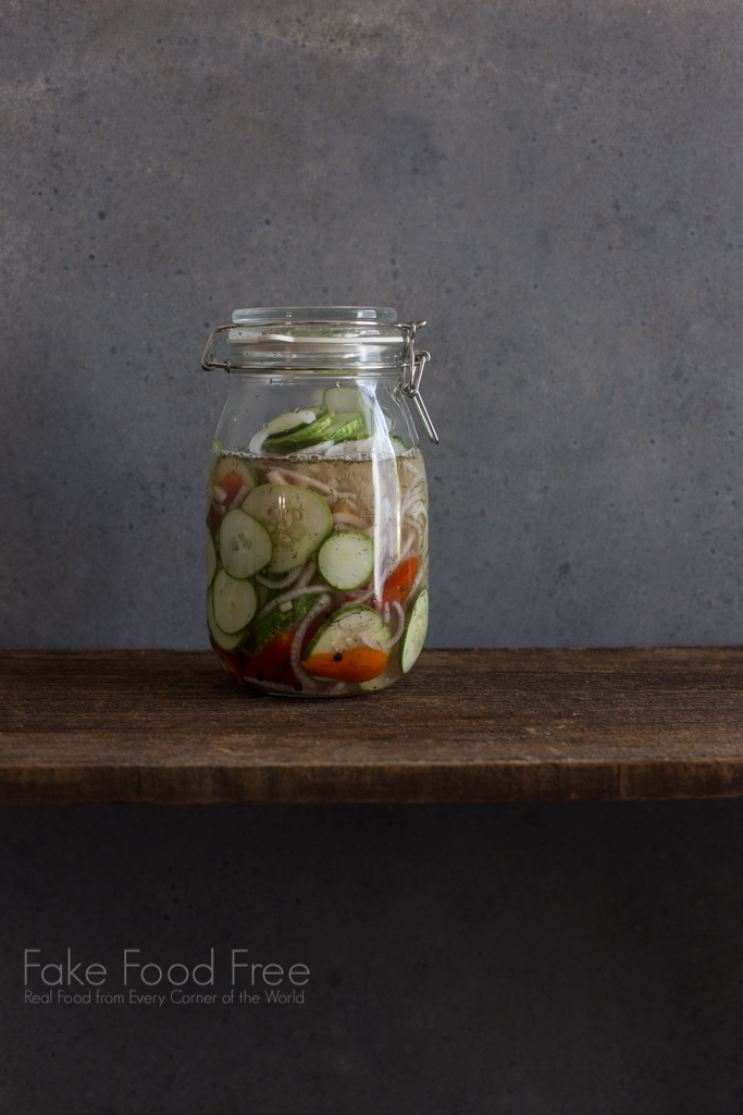 Quick Pickled Cucumber Tomato Salad Recipe | FakeFoodFree.com