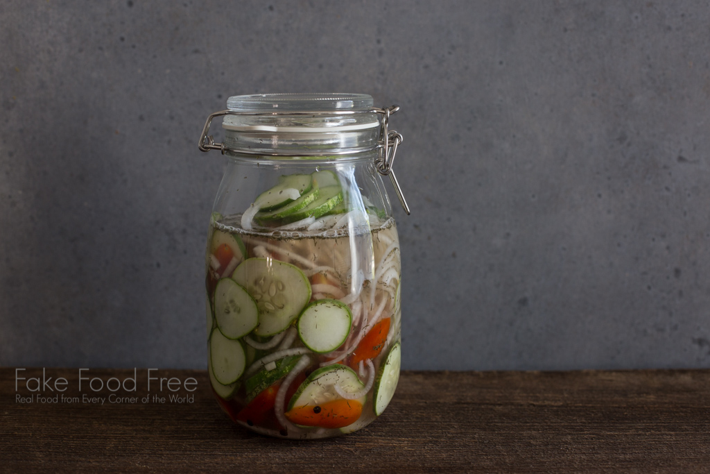 Quick Pickled Cucumber Tomato Recipe | FakeFoodFree.com