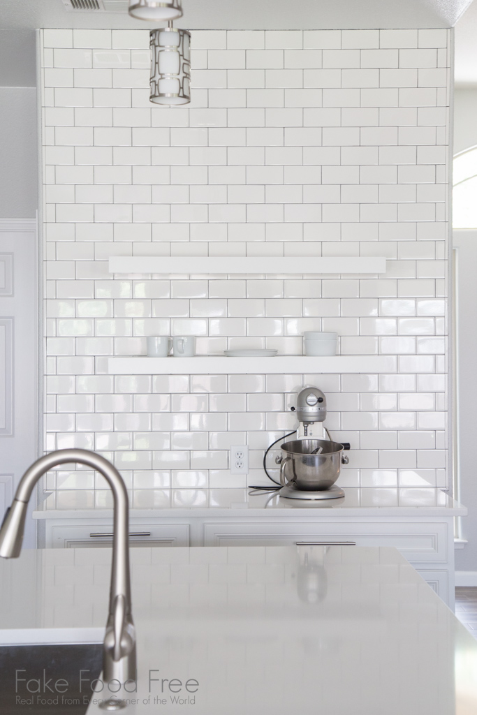 Subway tile and open shelving | A New Kitchen | FakeFoodFree.com