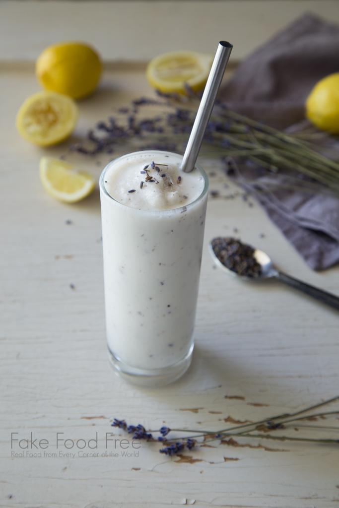 This breakfast shake recipe combines yogurt, lemonade, and culinary lavender | FakeFoodFree.com
