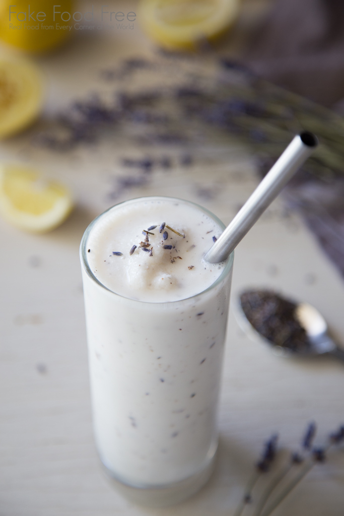 A yogurt shake recipe made with lemonade and lavender | FakeFoodFree.com