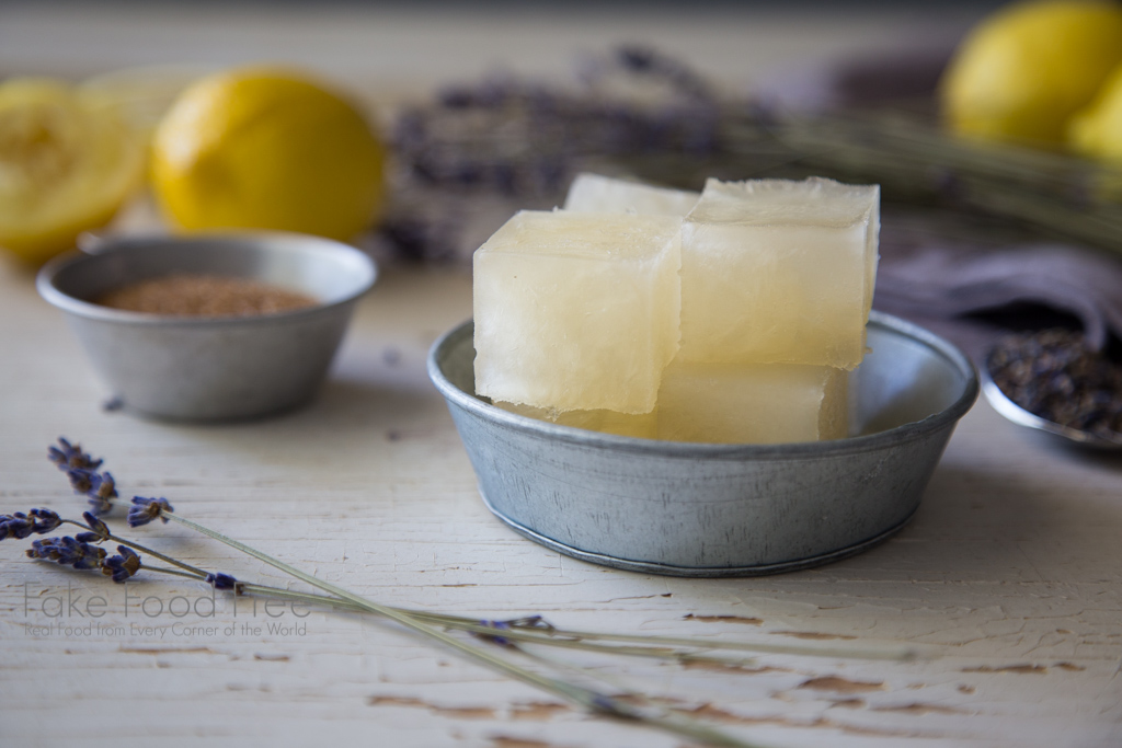 Lemonade ice cubes are great for making this lemonade lavender yogurt shake | FakeFoodFree.com