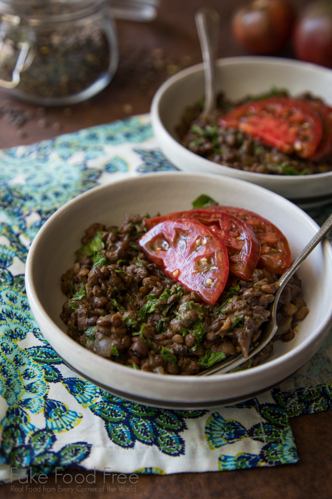 Lentils with Mustard Greens and Heirloom Tomatoes Recipe | FakeFoodFree.com
