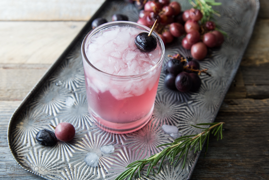 Vodka cocktail recipe with roasted grapes and rosemary