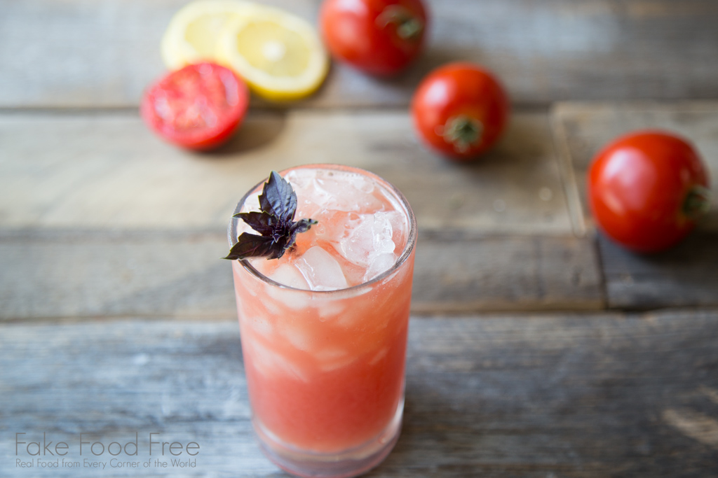 Tomato Purple Basil Vodka Cocktail Recipe | FakeFoodFree.com