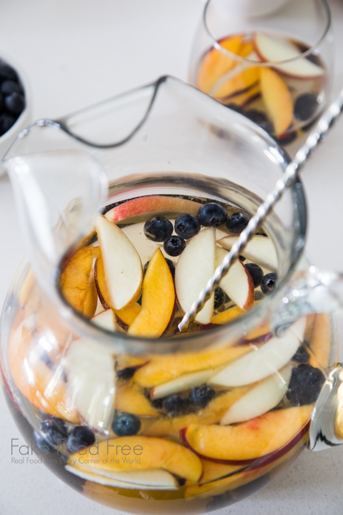 White Summer Sangria Recipe with stone fruits and berries | FakeFoodFree.com
