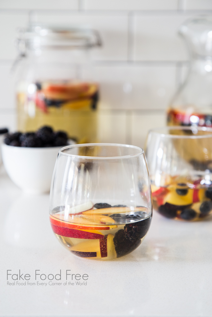 White Summer Sangria recipe with riesling stone fruits and berries | FakeFoodFree.com