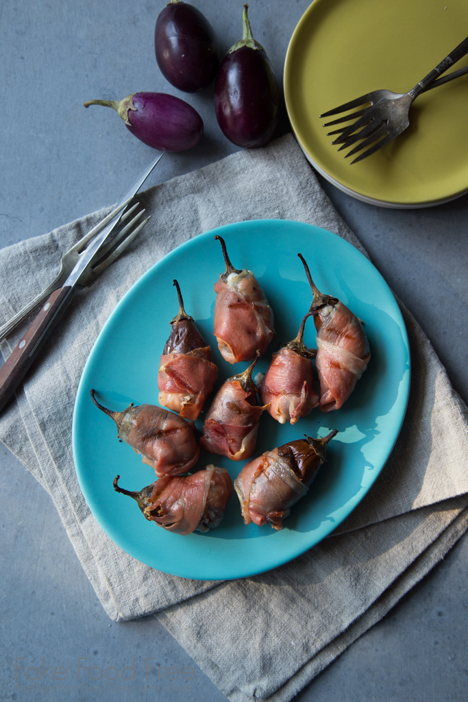 Grilled Stuffed Baby Eggplant with Goat Cheese, Walnuts, and Prosciutto Recipe | FakeFoodFree.com