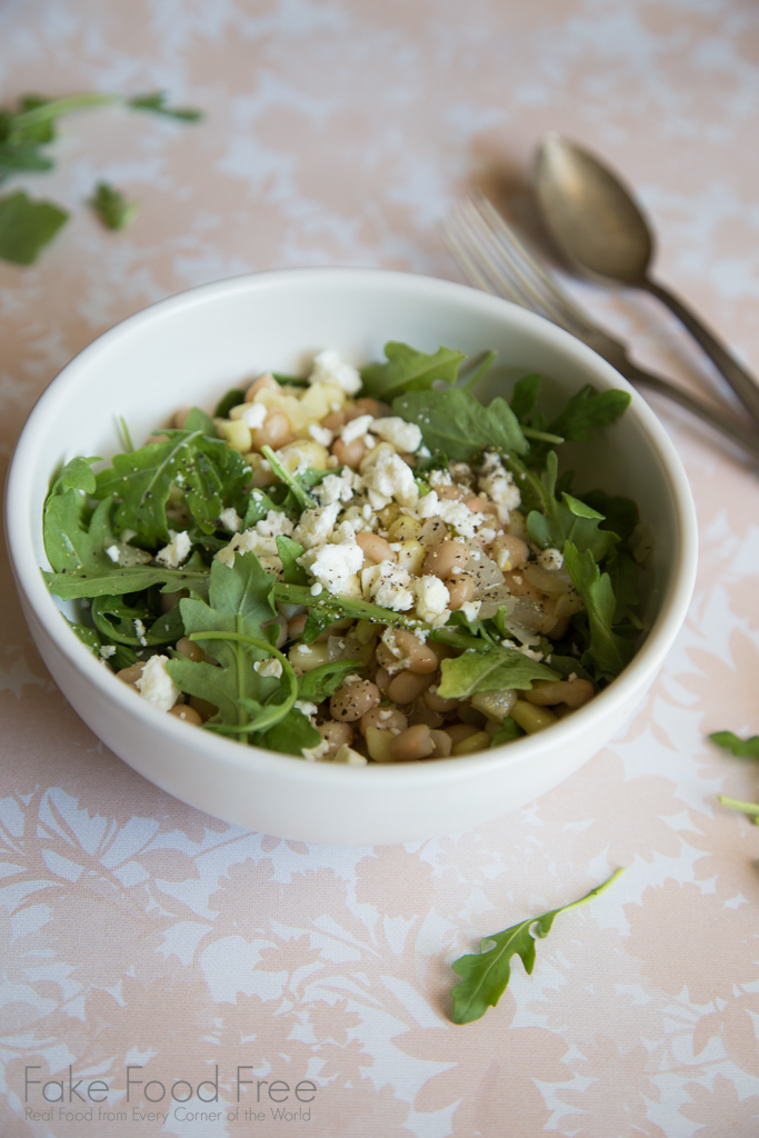 Corn White Bean Arugula Salad Recipe | FakeFoodFree.com