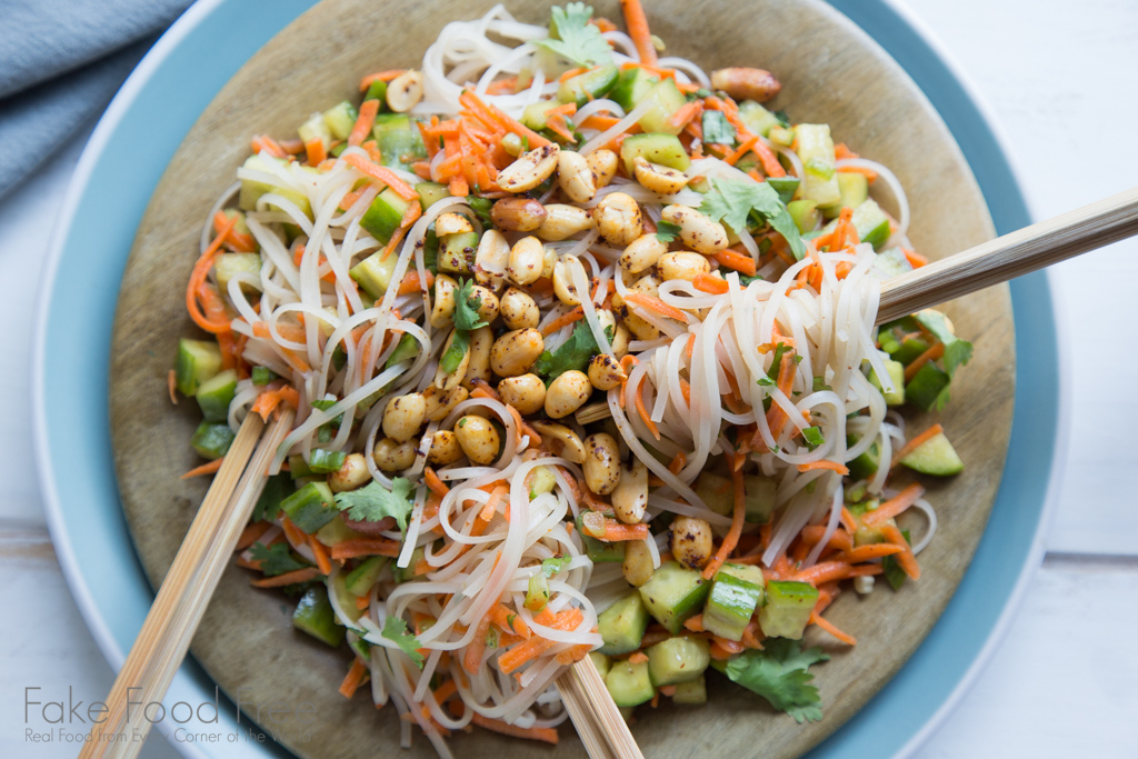 A tested recipe for an easy Asian noodle salad. A great appetizer for guests! | FakeFoodFree.com