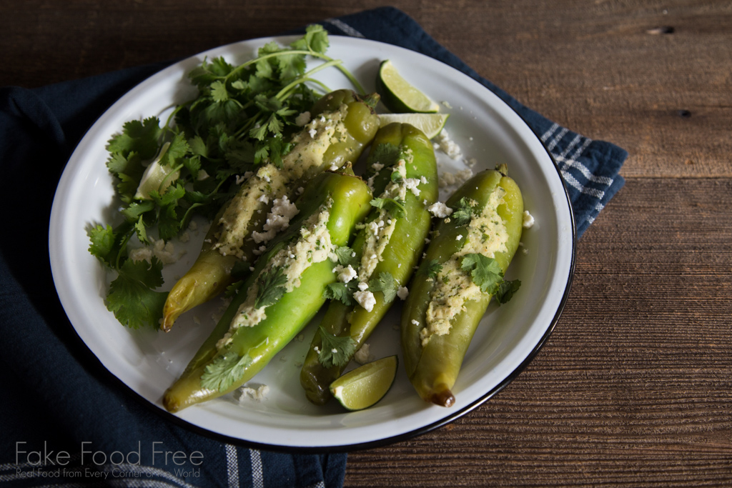 Hatch chiles stuffed with shrimp and grilled | Recipe at FakeFoodFree.com