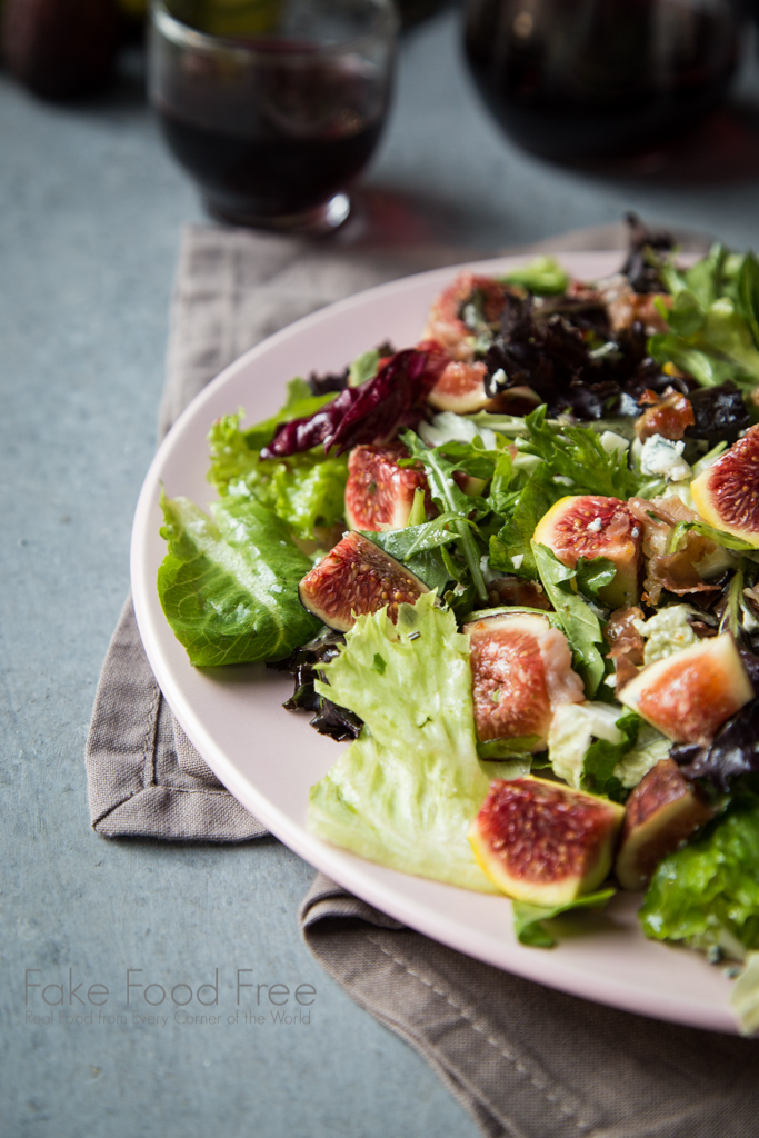 A great way to use fresh figs! Crispy Prosciutto and Fig Salad recipe | FakeFoodFree.com