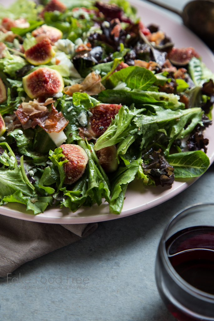 Crispy Prosciutto Fig Salad with Lemon, Chive and Honey Dressing | Tested recipe at FakeFoodFree.com
