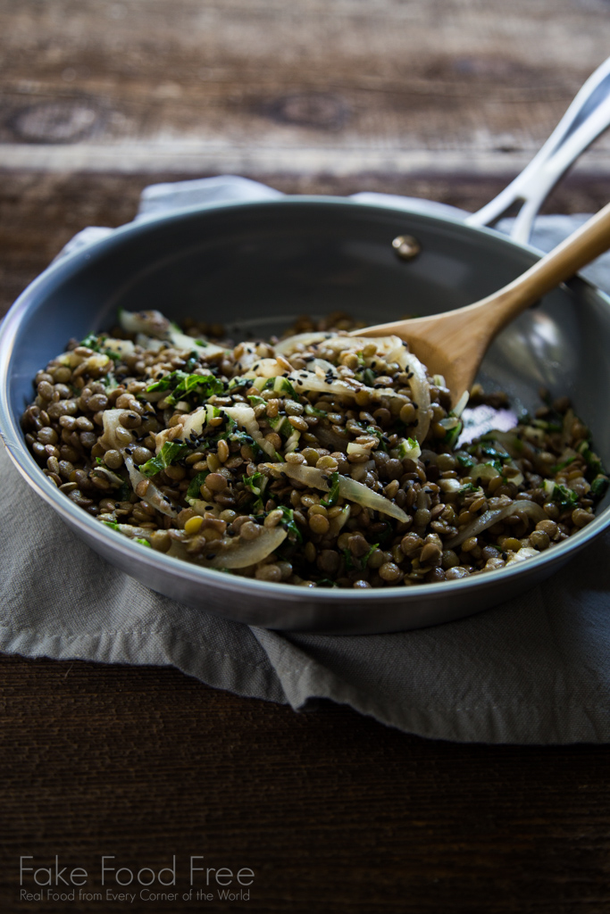 Vegetarian Recipe for Sesame Lentils with Bok Choy | FakeFoodFree.com