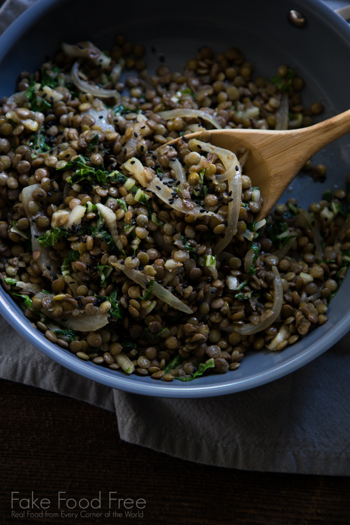 Sesame Lentils with Bok Choy Recipe | FakeFoodFree.com