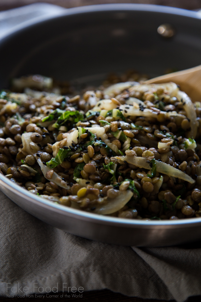 Homemade Sesame Lentils with Bok Choy Recipe | FakeFoodFree.com