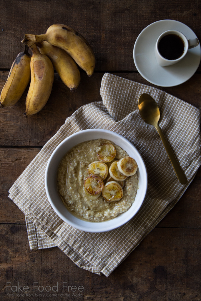 Coconut Curry Oatmeal with Fried Bananas Recipe | FakeFoodFree.com