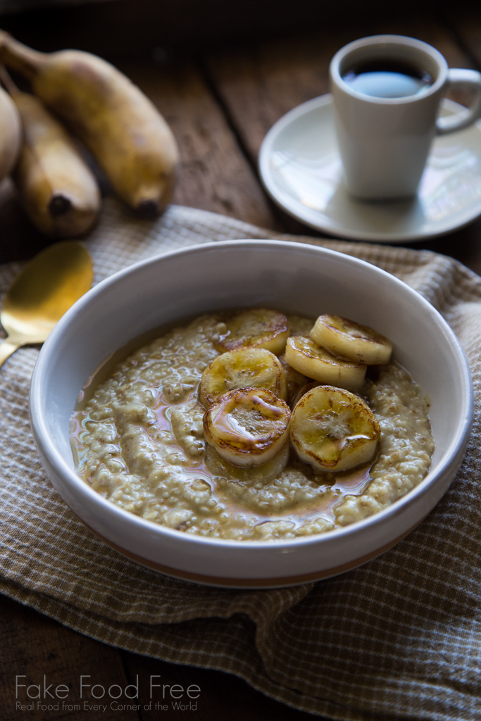 Coconut Curry Oatmeal with Fried Thai Bananas and Honey Recipe | FakeFoodFree.com