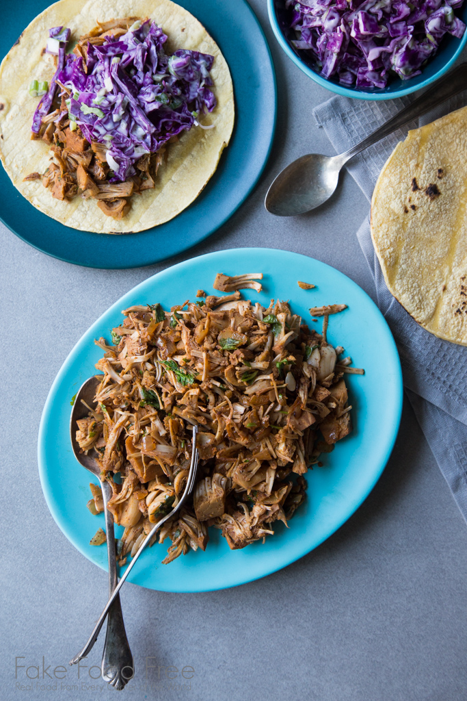 Jackfruit tacos recipe with coconut lime slaw | FakeFoodFree.com