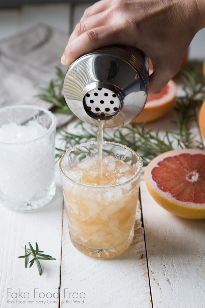 Mix up a Rosemary Sweet and Salty Dog Cocktail. It's the perfect drink recipe for winter. | FakeFoodFree.com