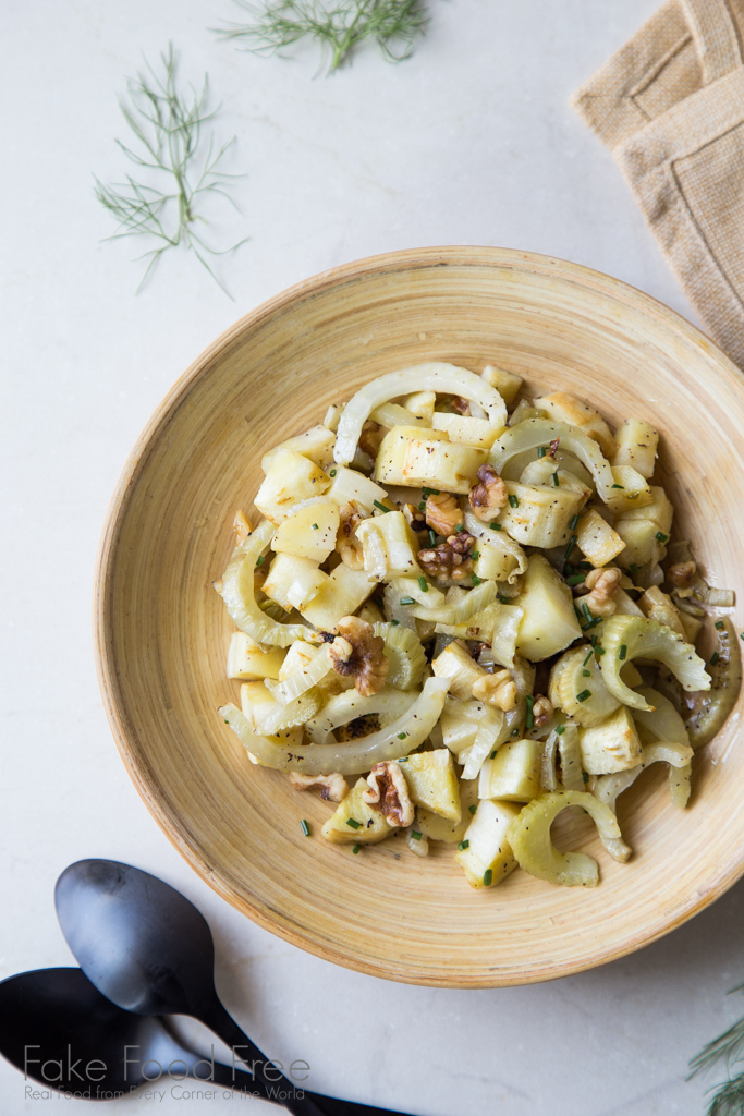 Roasted Fennel and Parsnips with Walnuts and Chives Recipe | FakeFoodFree.com