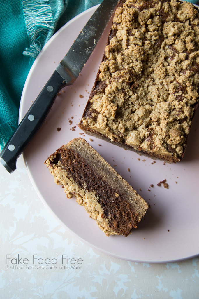 Brookies (Brownie + Cookie) with two layers of chocolate topped with peanut butter crumb! Recipe at FakeFoodFree.com