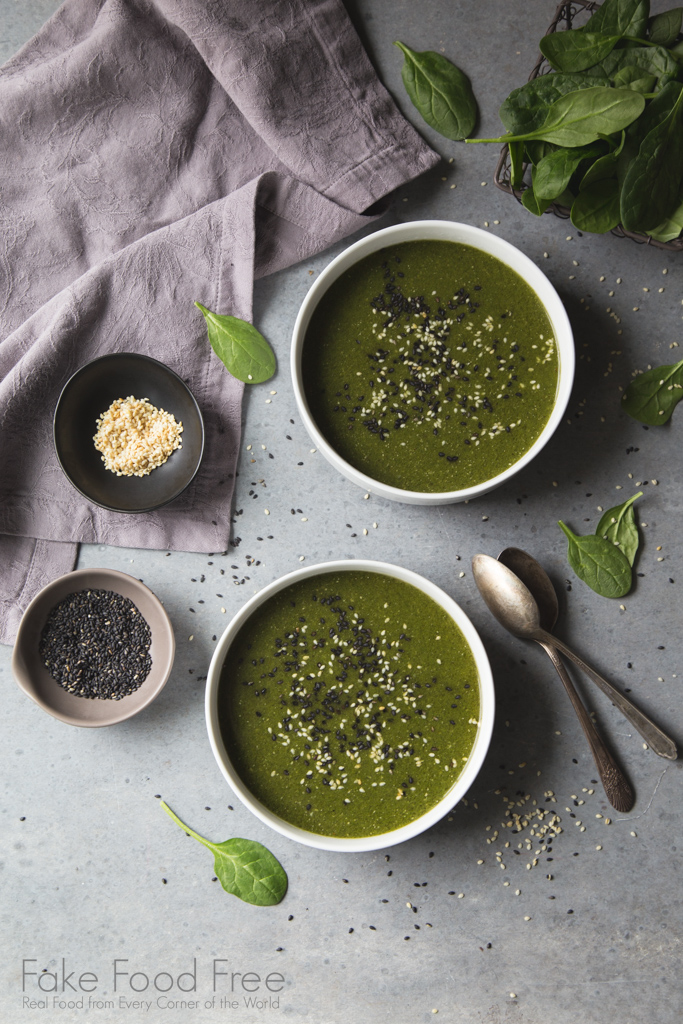 Spinach, Garlic, and Tahini Soup Recipe | FakeFoodFree.com