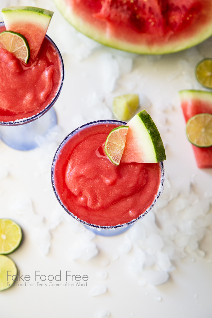 Recipe for Salted Watermelon Margaritas #frozendrinks #cocktails