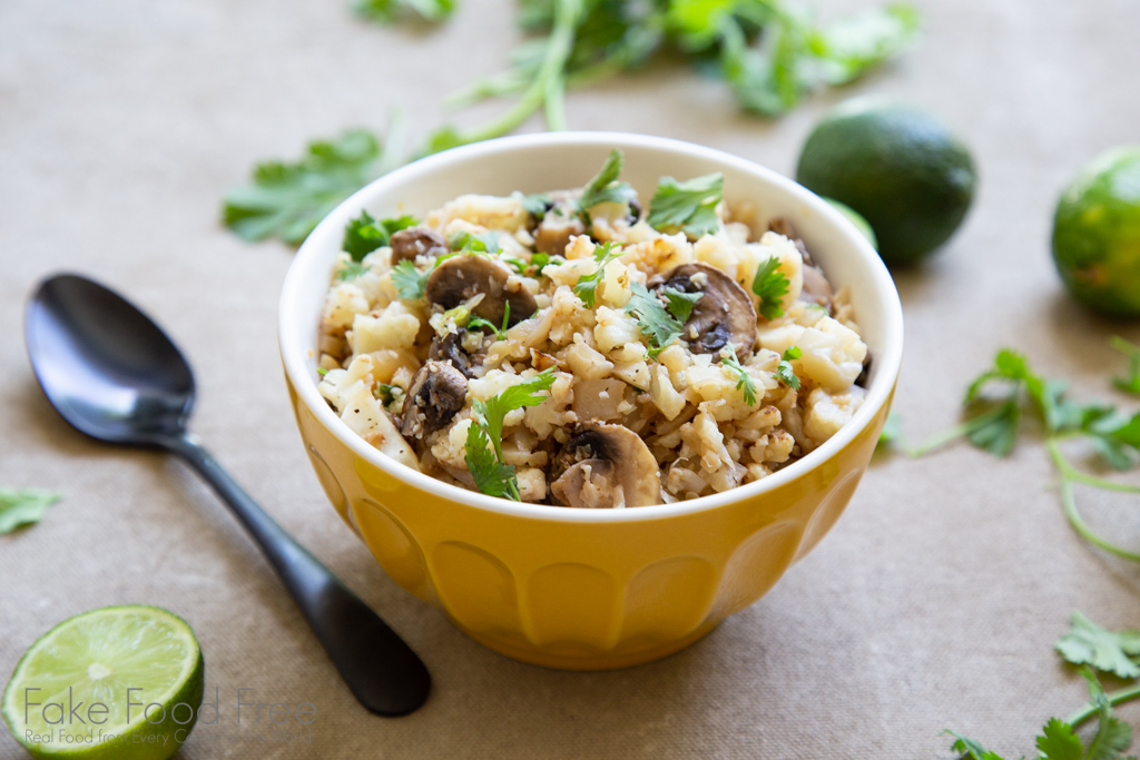 Cilantro Lime Cauliflower and Mushrooms Recipe from FakeFoodFree.com