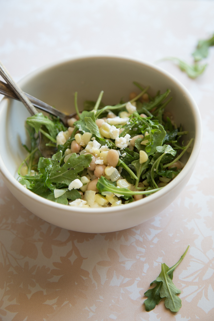 Favorite Corn Recipes | Corn White Bean Arugula Salad Recipe | FakeFoodFree.com