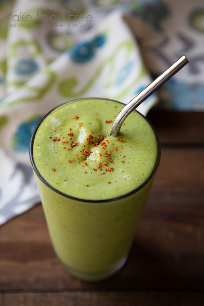 Tropical Honeydew Melon Smoothie Recipe with Tajin (chile lime salt) | FakeFoodFree.com