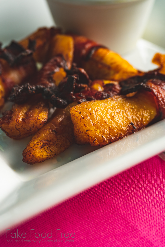 Bacon Wrapped Plantains | Food in St. Lucia | Travel tips at FakeFoodFree.com